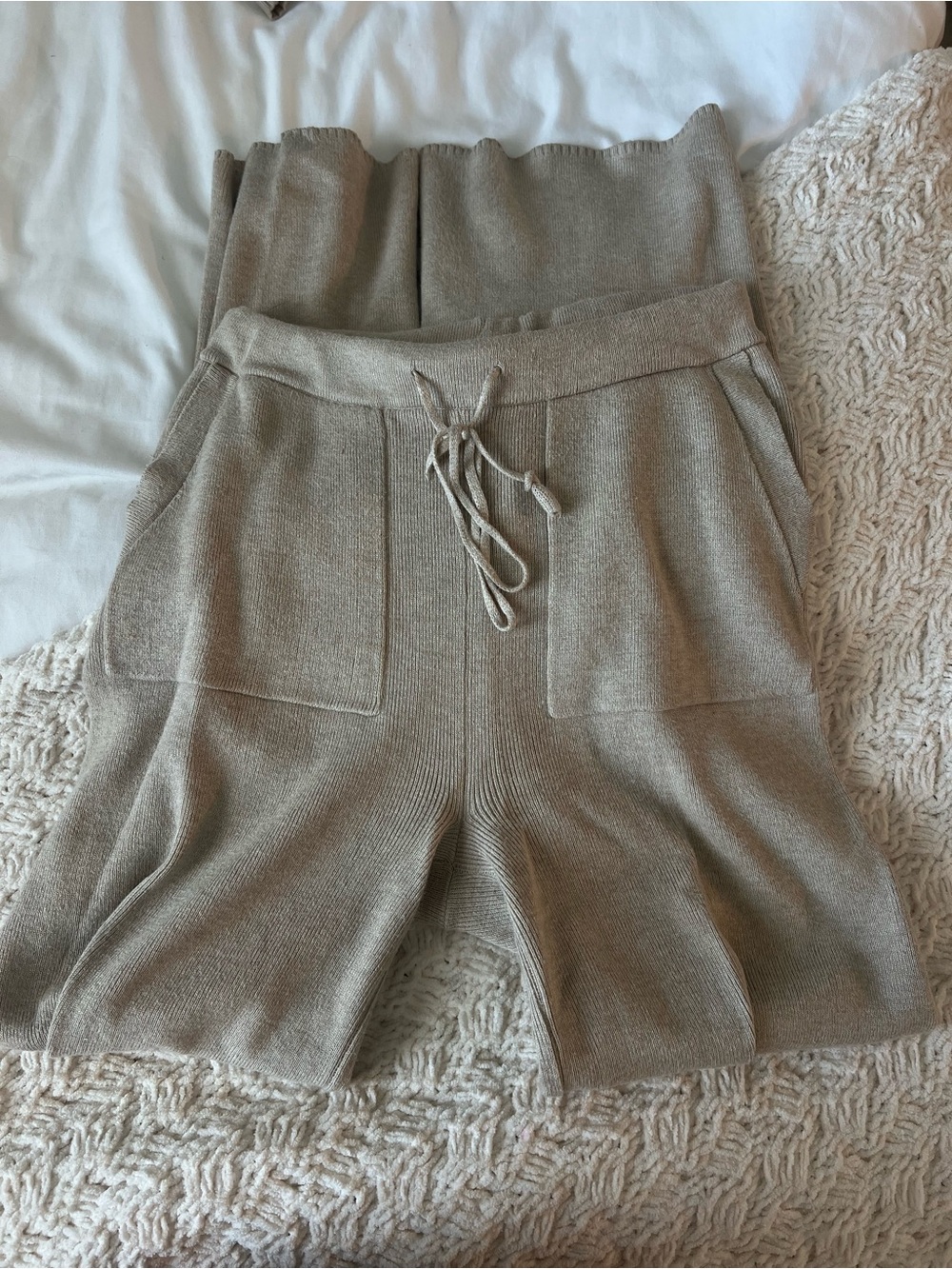 High-Waist Beige Knit Lounge Pants